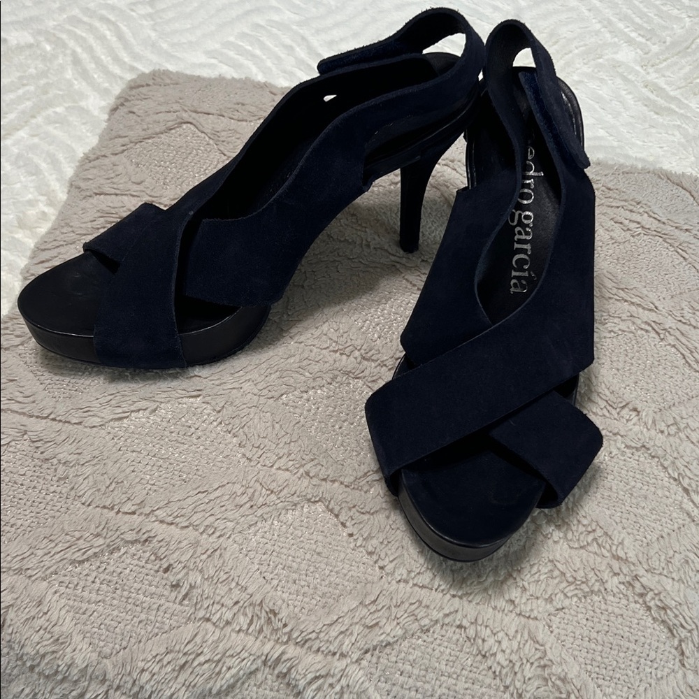 Pedro Garcia Libby Suede Platform Sandals Navy Size 39.5 EU New
